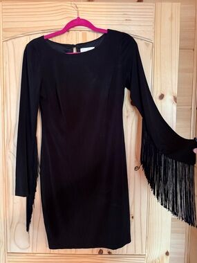 Jessica Simpson Black Long-Sleeve Fringe Sheath Dress
